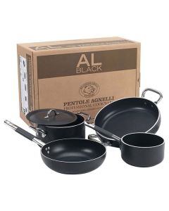 Batteria di Pentole Agnelli AlBlack 2 Persone in alluminio antiaderente con coperchio