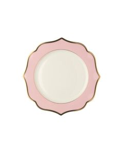LE COQ Ionica Piatto fondo colore rosa con filo oro al bordo e filo Marly D. 22 cm