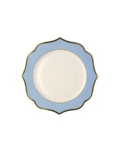 LE COQ Ionica Piatto fondo color celeste con filo oro al bordo e filo Marly D. 22 cm