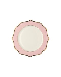 LE COQ Ionica Piatto frutta colore rosa con filo oro al bordo e filo Marly D. 20 cm