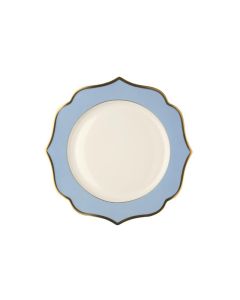 LE COQ Ionica Piatto frutta color celeste con filo oro al bordo e filo Marly D. 20 cm