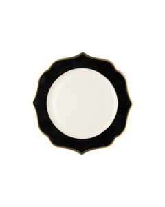 LE COQ Ionica Piatto frutta color nero con filo oro al bordo e filo Marly D. 20 cm 