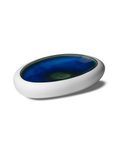 LE COQ Abyssos Vassoio Ovale Gourmet bianco matt e blu 26,5x17,5 cm H. 4,5 cm - Confezione 4 pezzi