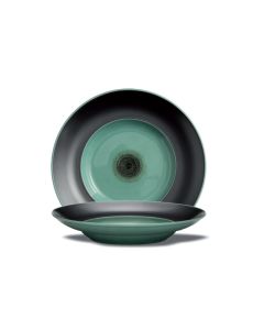 LE COQ Ekate Piatto Fondo Verde Opale c/Falda D. 27,5 cm H. 5 cm - Confezione 3 pezzi