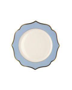 LE COQ Ionica Piatto piano color celeste con filo oro al bordo e filo Marly D. 26,5 cm