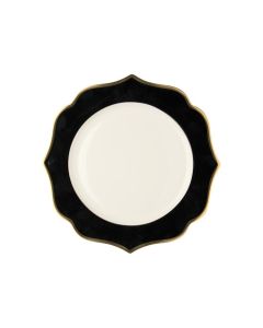 LE COQ Ionica Piatto piano color nero con filo oro al bordo e filo Marly D. 26,5 cm