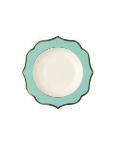 LE COQ Ionica Piatto fondo colore Tiffany con filo oro al bordo e filo Marly D. 22 cm