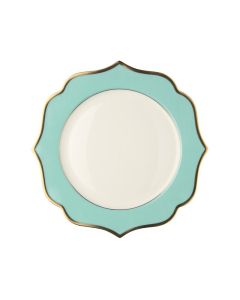 LE COQ Ionica Piatto rotondo colore Tiffany con filo oro al bordo e filo Marly D. 30,5 cm