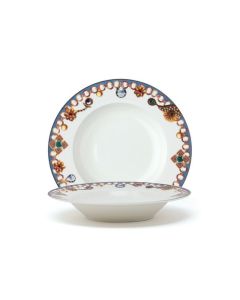 LE COQ Lithos Piatto Fondo bianco e blu 21,5 cm - Confezione 4 pezzi