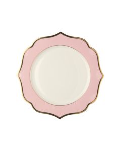 LE COQ Ionica Piatto rotondo colore rosa con filo oro al bordo e filo Marly D. 30,5 cm