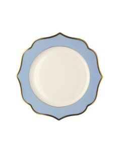 LE COQ Ionica Piatto rotondo color celeste con filo oro al bordo e filo Marly D. 30,5 cm