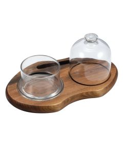 Ilsa Vassoio servitartufi in legno di noce con cupola in vetro cm 24x14,5