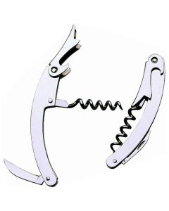 Cavatappi Sommelier Ilsa interamente realizzato in acciaio inox con lama a coltellino e leva a 2 tacche.