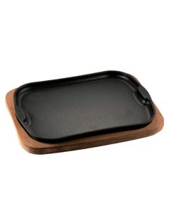 ILSA Piatto a servire in ghisa Gourmet con vassoio in legno cm 26x18