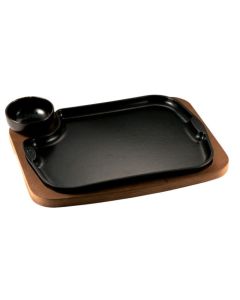 ILSA Piatto a servire in ghisa Gourmet con ciotolina e vassoio in legno cm 32x24