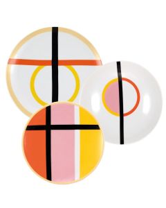 LE COQ Geometrikos Servizio 18 Piatti in porcellana color Ocra Pop Art
