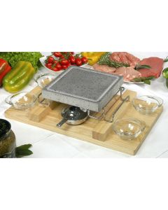 ILSA Convivio Piastra Lavica Quadra Stand Acciaio Inox 18-10 e Vassoio Legno set 9 pz