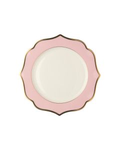 LE COQ Ionica Piatto piano colore rosa con filo oro al bordo e filo Marly D. 26