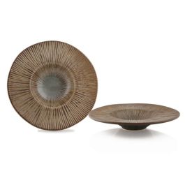Frescura Tai Pasta Bowl Cappello del Prete con decoro colore Terra 23 cm - Confezione 6 pezzi