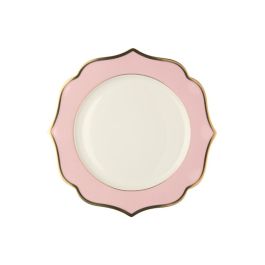 LE COQ Ionica Piatto fondo colore rosa con filo oro al bordo e filo Marly D. 22 cm - Confezione 6 pezzi