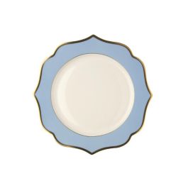 LE COQ Ionica Piatto fondo color celeste con filo oro al bordo e filo Marly D. 22 cm - Confezione 6 pezzi
