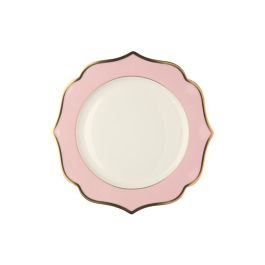 LE COQ Ionica Piatto frutta colore rosa con filo oro al bordo e filo Marly D. 20 cm - Confezione 6 pezzi