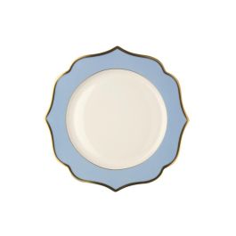 LE COQ Ionica Piatto frutta color celeste con  filo oro al bordo e filo Marly D. 20 cm - Confezione 6 pezzi