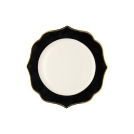 LE COQ Ionica Piatto frutta color nero con filo oro al bordo e filo Marly D. 20 cm - Confezione 6 pezzi