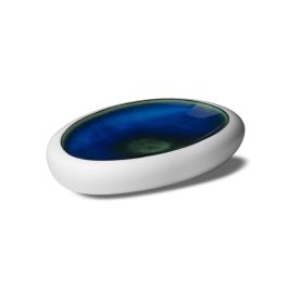 LE COQ Abyssos Vassoio Ovale Gourmet bianco matt e blu 21x14 cm H. 3,5 cm - Confezione 4 pezzi