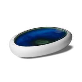 LE COQ Abyssos Vassoio Ovale Gourmet bianco matt e blu 26,5x17,5 cm H. 4,5 cm - Confezione 4 pezzi
