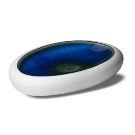 LE COQ Abyssos Vassoio Ovale Gourmet bianco matt e blu 31,5x21 cm H. 5 cm - Confezione 2 pezzi