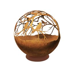 LE COQ Atlantis Sfera braciere con decoro voliera in acciaio corten cm 60
