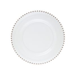 LE COQ Helios Piatto segnaposto in vetro con perle color platino cm 34 - Confezione da 6 pezzi