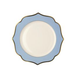 LE COQ Ionica Piatto piano color celeste con filo oro al bordo e filo Marly D. 26,5 cm - Confezione 6 pezzi