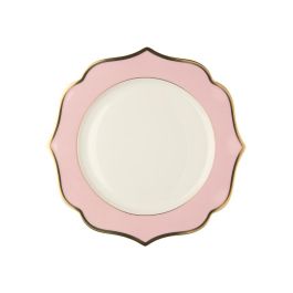 LE COQ Ionica Piatto piano colore rosa con filo oro al bordo e filo Marly D. 26,6 cm - Confezione 6 pezzi