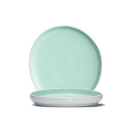 LE COQ Ninfa Piatto Piano acquamarina e bianco matt 28x25 cm H. 3,5 cm - Confezione 3 pezzi