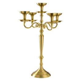 LE COQ Stylos Candelabro 5 Fiamme oro matt D. 20 cm H. 69 cm