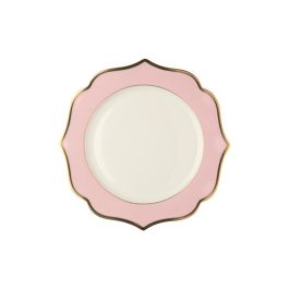 LE COQ Ionica Piatto pane colore rosa con filo oro al bordo e filo Marly D. 15 cm - Confezione 6 pezzi