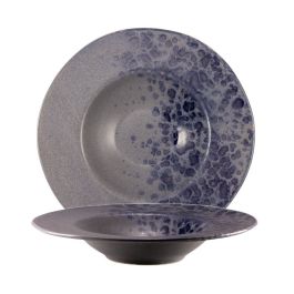 LE COQ Phobos Piatto Pasta Bowl grigio con puntini reattivi blu 28,5 cm - Confezione 6 pezzi
