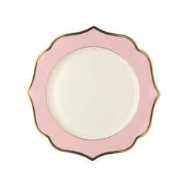 LE COQ Ionica Piatto rotondo colore rosa con filo oro al bordo e filo Marly D. 30,5 cm - Confezione 4 pezzi