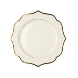 LE COQ Ionica Piatto rotondo color avorio con filo oro al bordo e filo Marly D. 30,5 cm - Confezione 4 pezzi