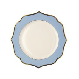 LE COQ Ionica Piatto rotondo color celeste con filo oro al bordo e filo Marly D. 30,5 cm - Confezione 4 pezzi