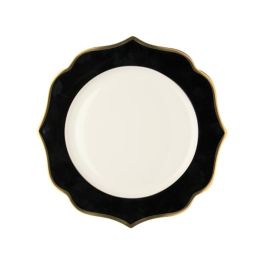 LE COQ Ionica Piatto rotondo color nero con filo oro al bordo e filo Marly D. 30,5 cm - Confezione 4 pezzi