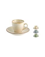H&H Lifestile Pearl Set Tazzine da caff│ in porcellana colorate con piattino - confezione da 4 pezzi