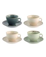 H&H Lifestile Pearl Set Tazze da T│ in porcellana colorate con piattino - confezione da 4 pezzi