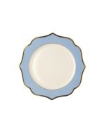 LE COQ Ionica Piatto fondo color celeste con filo oro al bordo e filo Marly D. 22 cm